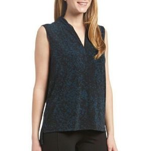 Tahari "Shira Leaf" High-Low Hem V Neck Top